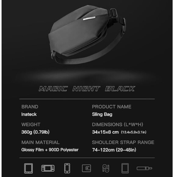 Sleek Black Men's Crossbody Bag - Picture 3 of 11